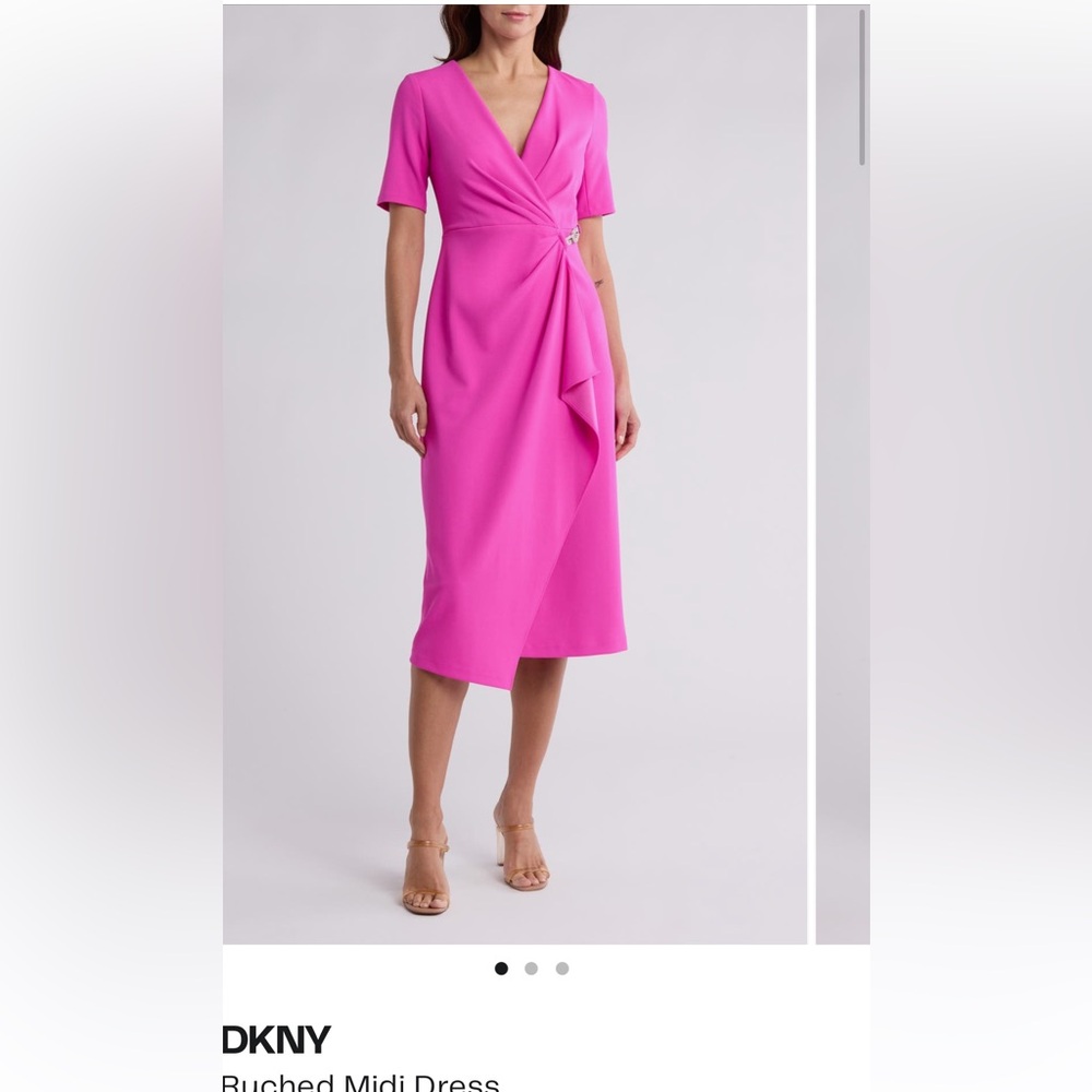 DKNY Pink Ruched Midi dress